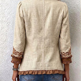 Heather™ | Blazer in Cream with Brown Trim